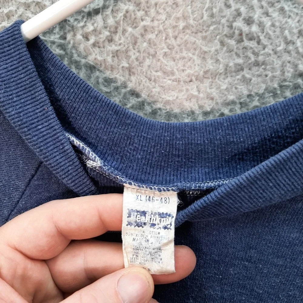 Vintage Healthknit Sweatshirt Men XL Blue Crewneck Pingree Park Colorado 80s 90s